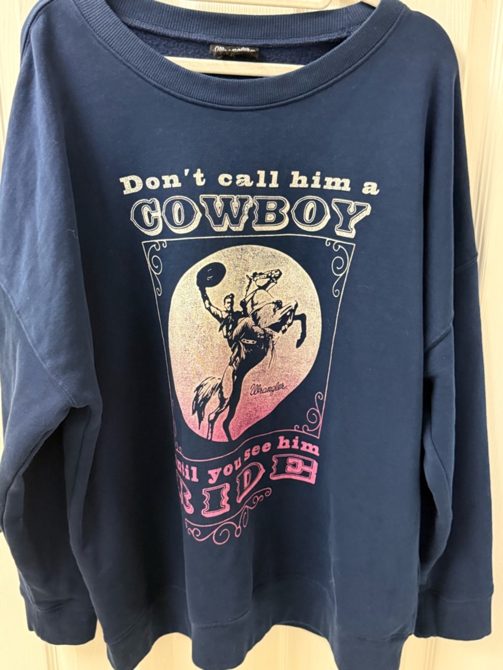 Wrangler Navy Blue Graphic Sweatshirt Mens Unisex L Cowboy Horse Rodeo - Picture 3 of 13